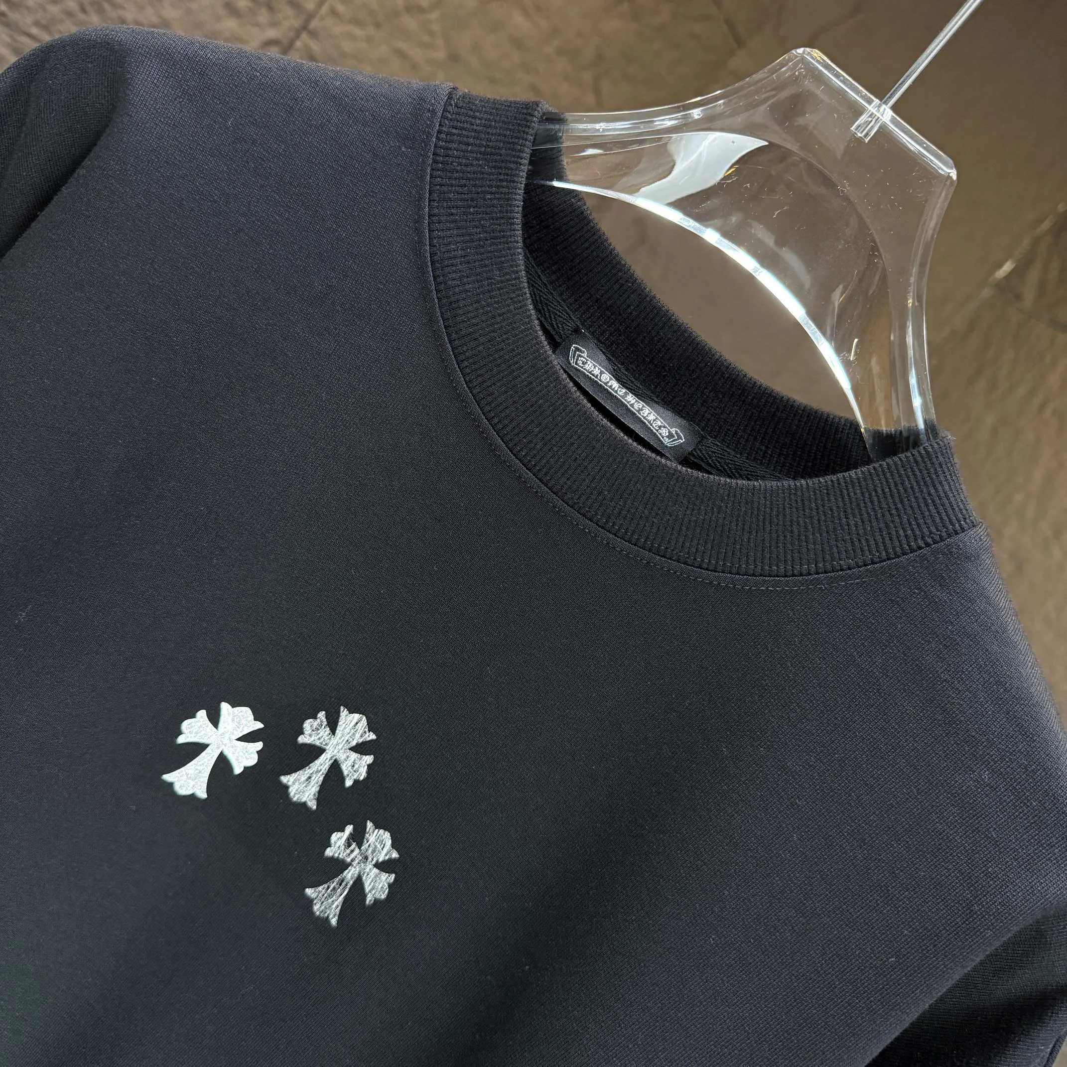 🅿️250 CH* Croixin* 2025 autumn and winter new round neck sweatshirt 400g terry cotton Sanskrit horseshoe logo flocking➕silver wire Color: Black White Gray Purple Size: S M L XL XXL